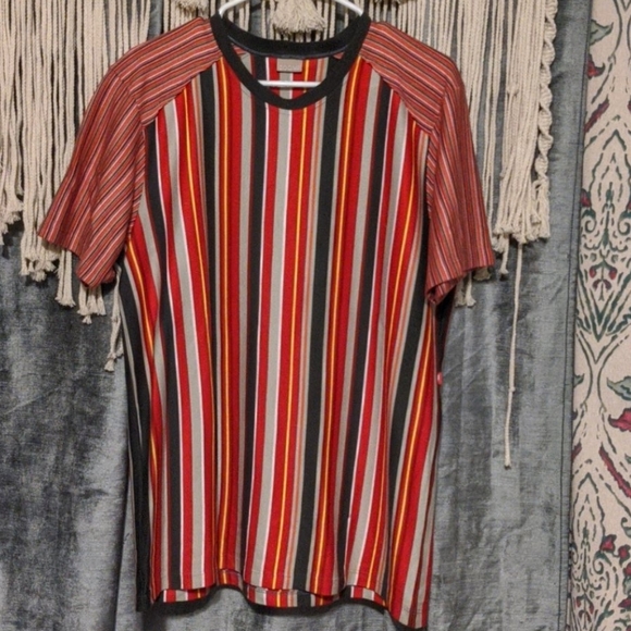 Vintage 80's Men's Crewneck Stripe T-Shirt - Picture 1 of 5